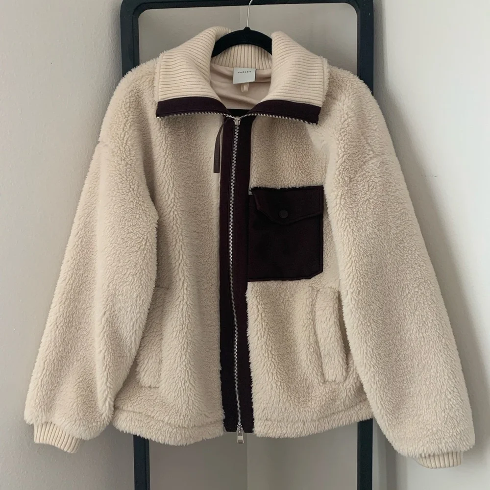 Medium Varley Cream and Brown Teddy Jacket - Picture 2 of 4